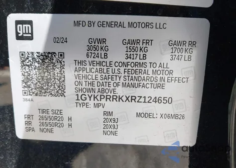 2024 Cadillac Lyriq Luxury W/1Sd from USA, damaged, VIN 1GYKPRRKXRZ124650